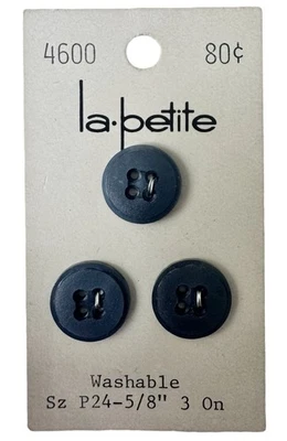 Buttons Blue Round 4-Hole 3-Pack 5/8" Dull Raised Center La Petite Vintage 4600 - Image 1 of 4