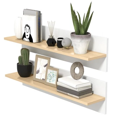 HOMCOM Set 2 Mensole Portaoggetti 80x16.5x20 cm Bianco e color Legno - Immagine 1 di 4