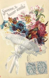 Cpa Gaufree Embossed Souvenir Of Good Friendship Flower Bouquet Ca1906 - Picture 1 of 2