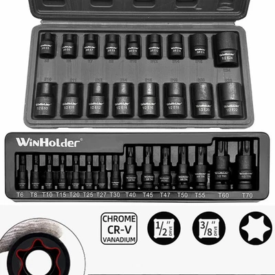 32X OF Female Impact E Torx Star Sockets E5-E24 Mixer Torx Bit Socket Set T6-T70 - Image 1 of 4