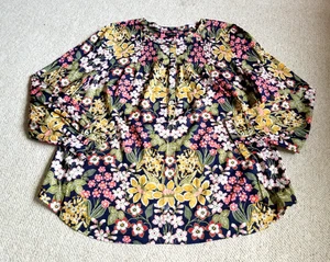 Damen Top-TALBOTS-marine/grün/gelb geblümt 1/4 Knopf Cottagecore Tunika-XL - Bild 1 von 4
