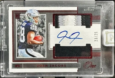 2019 Panini One - Josh Jacobs Rookie Dual Patch Autographs /25 (AU, MEM, RC) SSP - Image 1 of 2