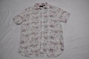 Black Brown 1826 Shirt Mens Medium White Purple Linen Palm Pineapple Hawaiian - Picture 1 of 11