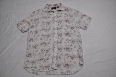 Black Brown 1826 Shirt Mens Medium White Purple Linen Palm Pineapple Hawaiian - Image 1 of 4