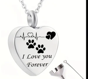 Dog Cat Pet Ashes Urn Heart Necklace “I LOVE YOU FOREVER” Cremation Jewelry - Picture 1 of 4