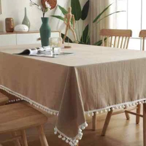 Tablecloths Fabric Tassel Tablecloth Dust-Proof Table Cover for Kitchen Tabletop - Imagen 1 de 37