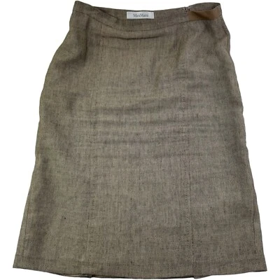 Falda vintage Max Mara dorada y negra tejida de lino mezcla de algodón para mujer talla 8 Foto 1 de 4