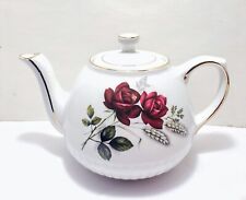Ellgreave England Small Ironstone Teapot Red Roses Gold Trim Vintage Wood & Sons