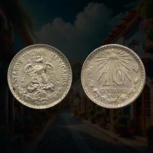 1925/3 Mexico 10 Centavos Coin, .720 Silver, Radiant liberty cap, Overdate - Picture 1 of 3