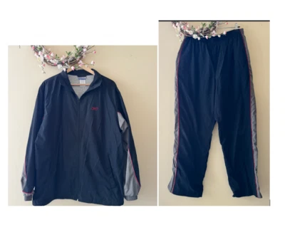 Винтажный 90-х REEBOK ветровка трек костюм мужской 2шт куртка брюки Sz большой черный серый - Изображение 1 из 4