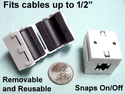 (1) 1/2" ID (max cable size) FERRITE FILTER - Reusable, Snap-On - stop RFI-EMI - Image 1 of 3