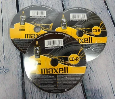 3 x 5 Pack Maxell CD-R 52x 700MB (80min) - Recordable Discs - New & Sealed - Image 1 of 4