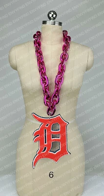 New MLB DETROIT TIGERS HOT PINK Jumbo Big Fan Chain Necklace Foam MI USA - Image 1 of 3