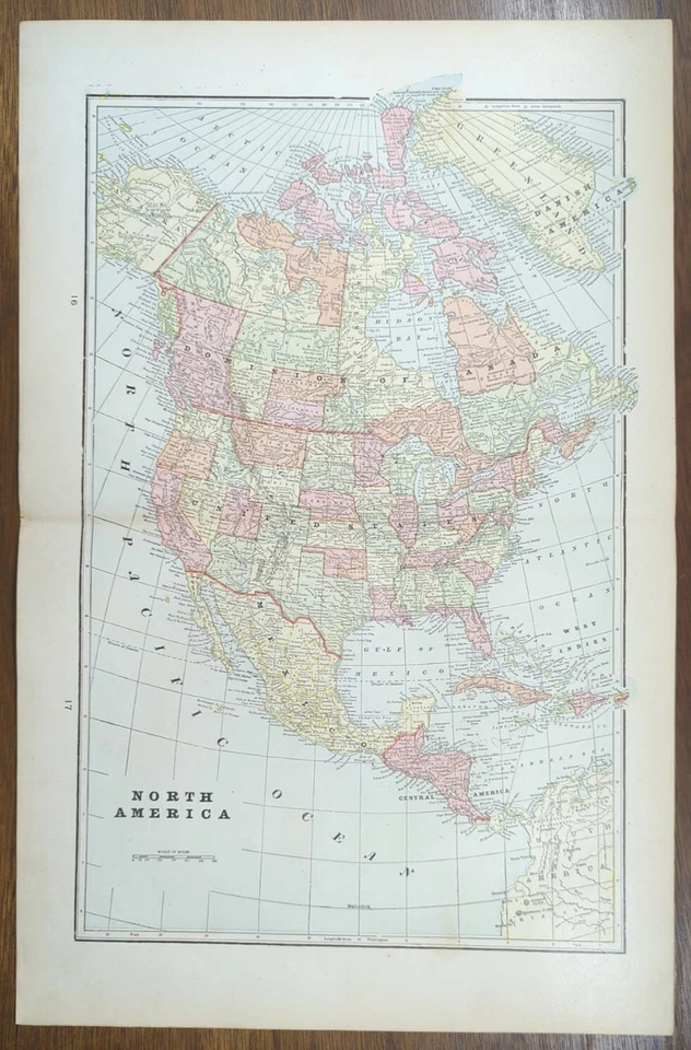 Vintage 1902 NORTH AMERICA Map 14"x22" Old Antique Original CANADA MEXICO USA  - Image 1 of 4