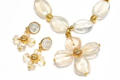 Vintage Chanel Spring 1999 CC Clear Resin Beads Cross Necklace Earrings Set - Image 1 of 4