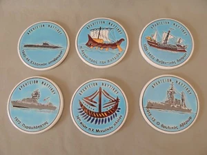 Greek Ceramic Coasters Hand made Navy Headquarters Smaltotechniki - Picture 1 of 10