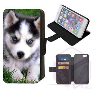 HUSKY iPhone CUTE PUPPY Flip/Wallet Phone Case 5-14 Max Galaxy S9-S23 Ultra (L