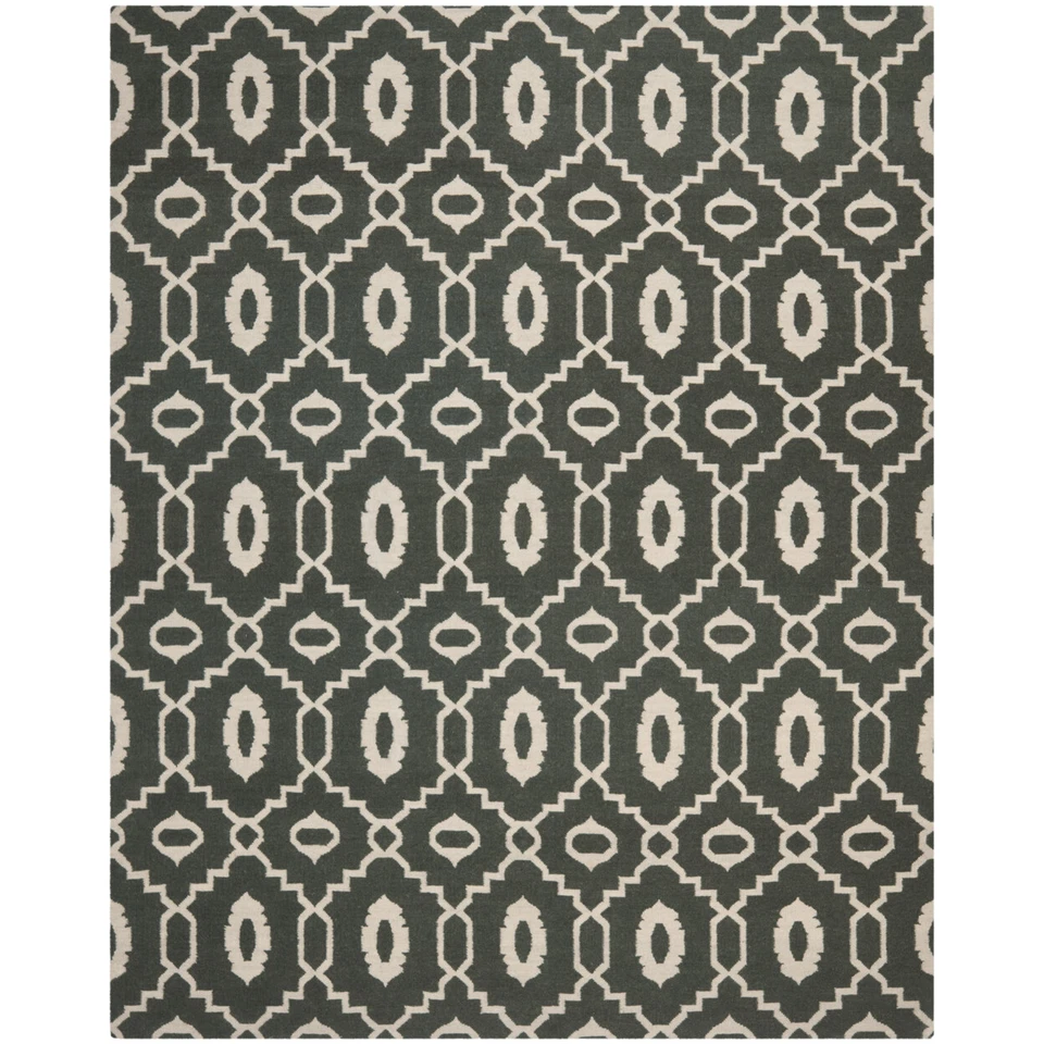 SAFAVIEH Dhurries DHU205C Handwoven Charcoal / Ivory Rug - Image 1 of 4