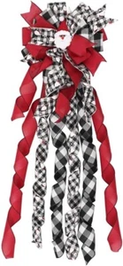Christmas Tree Topper Bows Buffalo Plaid 13x48inch with Santa Head Streamer Chri - Picture 1 of 3