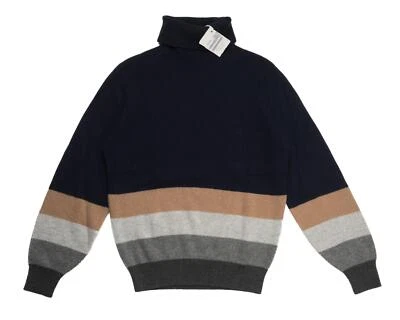 Brunello Cucinelli $2,890 Striped Ribbed Cashmere Turtleneck Sweater (48 IT) S - Image 1 of 4