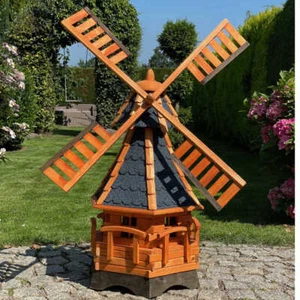 DARLUX Sechseck Garten-Windmühle XXL aus Holz kugelgelagert Braun/Blau H-120 cm - Bild 1 von 5