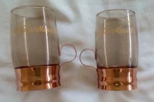 2 Tia Maria Smoky Brown Smoked  Glasses with Copper Bases & Handles 6 Oz. - Picture 1 of 7