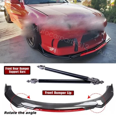 For Nissan 200SX Carbon Style Front Bumper Red Lip Splitter Spoiler Strut Rods Foto 1 de 4