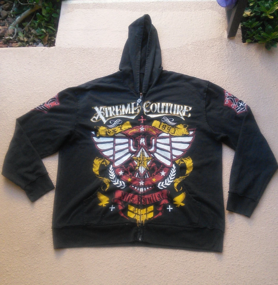 Sudadera con capucha para hombre Xtreme Couture By Affliction Glide 2011 negra cremallera completa talla 2XL Foto 1 de 4