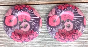 2 Floral Sewing Buttons Crafting Wood 4 Hole 1 5/8" - Picture 1 of 2
