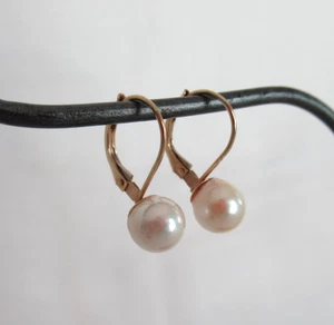 Estate 14K Yellow Gold and 7mm natural Pearl Dangling Earrings 1.82 Grams - Picture 1 of 9
