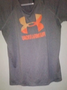 Under Armour T Shirt Heat Gear Youth Xl Gray Orange Short Sleeve - Picture 1 of 5