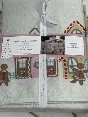 Cupcakes & Cashmere Christmas Tablecloth 60x104" Gingerbread Houses 8-10 Serv - Image 1 of 4