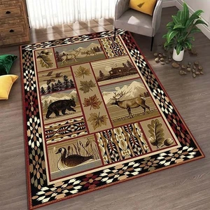 Cabin Nature and Animals Area Rug Rustic Western Country Rugs Wildlife Bear D... - Bild 1 von 5