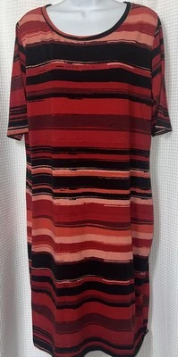 Lularoe Julia Dress 3XL Red Multicolor Striped Stretchy Comfy Midi - Image 1 of 4