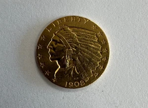 Goldmünze Indian Quarter Eagle 1908 2,50 $ 2 1/2 hochwertig!! - Bild 1 von 2