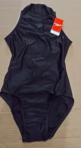 Speedo High Neck Zip Back Hydrasuit Swimsuit Size GB32" D36- Shiny Lycra UK 10 - Picture 1 of 10