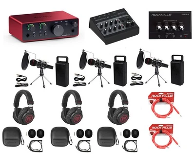 Focusrite 3-Person Podcast Podcasting Recording Kit w/Mics+Stands+Headphones - Image 1 of 4