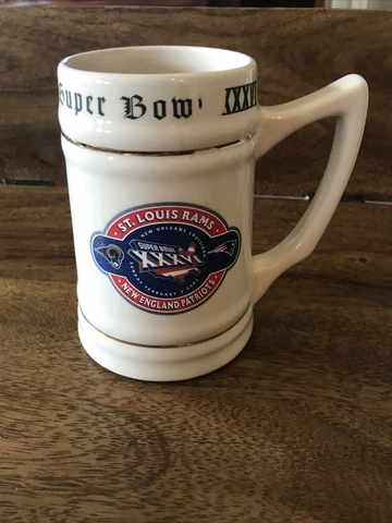 Super Bowl XXXVI Mug Stein Feb 3 2002 New England Patriots VS St. Louis Rams Cover