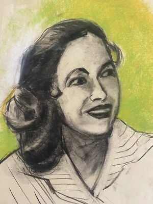 James Koenig Listed Vintage 1950’s Female Profile Portrait Study Sketch Drawing - Image 1 of 4