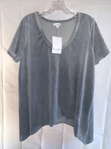 Anthropologie Love Fire Polyester Suede Womans Top Small Solid Gray Short Sleeve - Picture 1 of 5