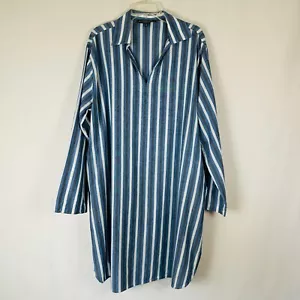 The J. Peterman Co. Dress Womans XL Striped Lagenlook Shirt Dress Blue Cotton - Picture 1 of 15