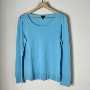 EUC Talbots Pure Merino Wool Blue Sweater Pleated Shoulder Pearl Cuffs Sz Medium - Picture 1 of 10