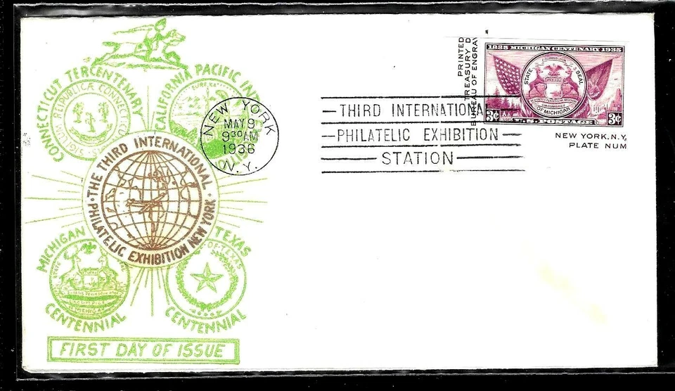 778c 3c Stamp (1936) MICHIGAN CENTENARY FDC (TIPEX) By The Sidenius Cachet !!! - Image 1 of 1