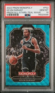 2022-23 Prizm Monopoly #PS2 Kevin Durant All-Stars Teal Wave Nets PSA 10 POP 1