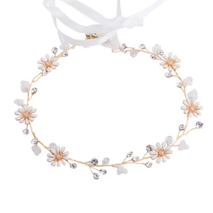 Bridal Rhinestone Daisy Flower Headband Crystal Pearl Wedding Hair Band Tiara - Picture 1 of 7