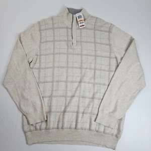 NWT Tasso Elba Men's 1/4th Zip Up Sweater Size Small Plaid Beige - Picture 1 of 8