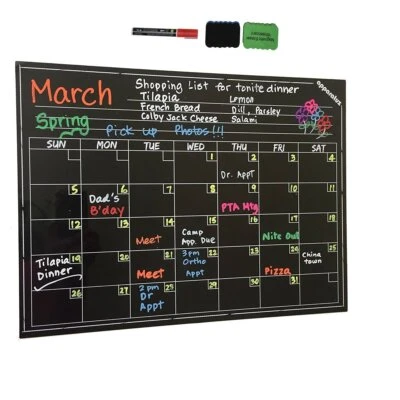 16" x 12" Dry Erase Magnetic Refrigerator Calendar Message Flexible Black Board