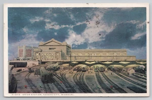 Kansas City MO Union Station Missouri Fred Harvey Postcard Railway Trains 1920's - Picture 1 of 5