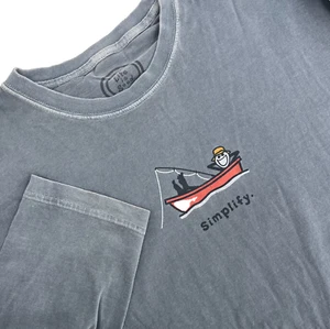 LIFE IS GOOD Men's Sz Large Light Blue SIMPLIFY Fishing Boat Long-Sleeve T-Shirt - Picture 1 of 10