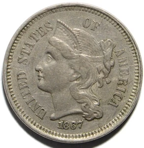 1867 Three Cents Nickel - Picture 1 of 2